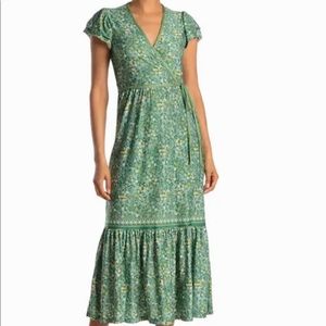 Max Studio Green Printed Ruffle Hem Wrap Dress XS - NWOT